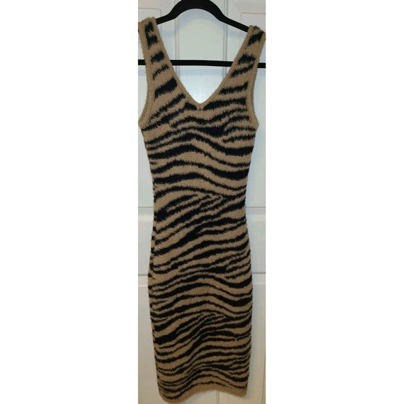 The Unbranded Brand Dresses & Skirts - Madrag Sleeveless Fuzzy Knit Zebra Animal Print Bodycon Sweater Dress Sm